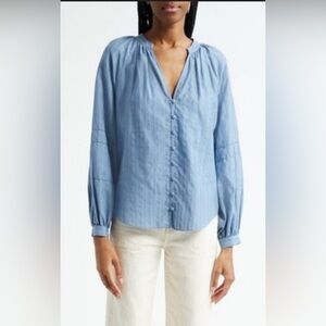Veronica Beard Ailani Cotton and Silk Blue Blouse NWOT Size 6